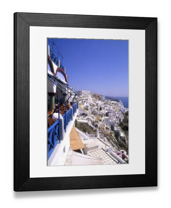 Framed Print : The beauty of Santorini Greece from cliffs and restaurant Framed Print : The beauty of Santorini Greece from cliffs and restaurant