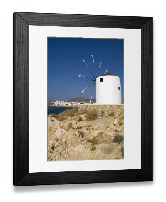 Framed Print : Europe, Greece, Cyclades Islands, Paros island, Paros Town. Windmill near the main city of Parikia