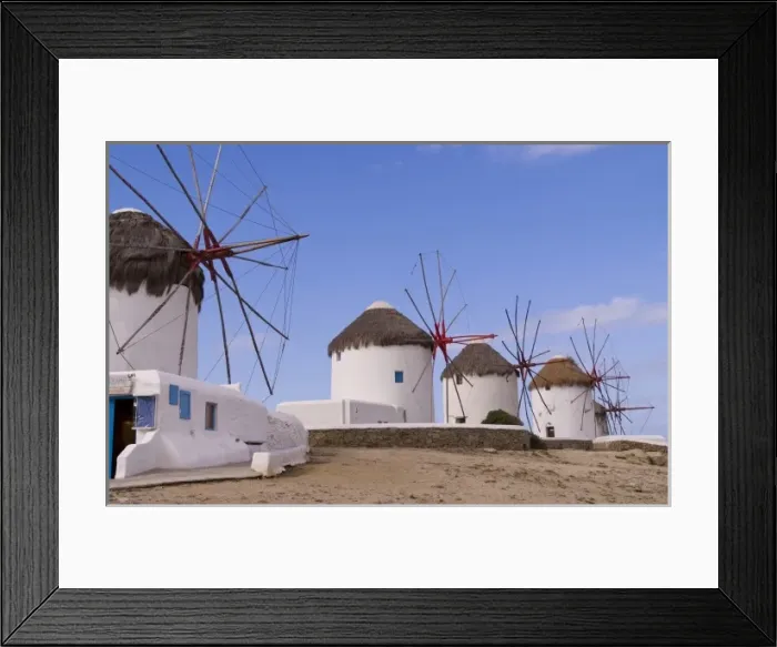 Framed Print : The windmills of Mykonos on the Cyclades Islands near Greece