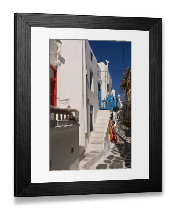 Framed Print : A building and stairs near the beach on the island of Mykonos, Greece