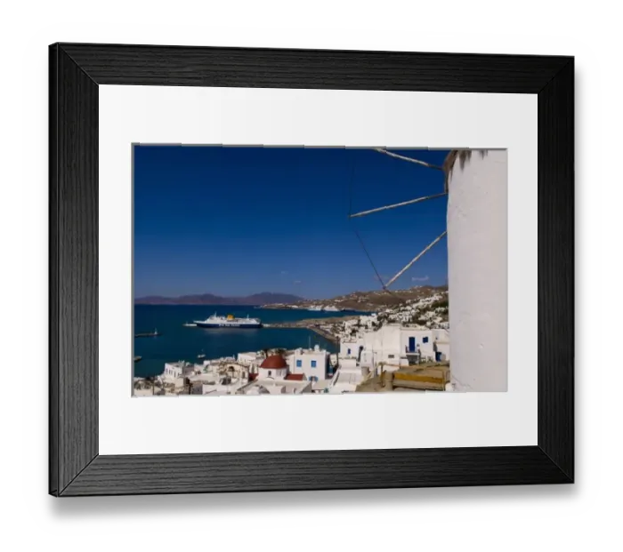 Framed Print : Mykonos, Greece harbor with Blue Star Ferries has docked