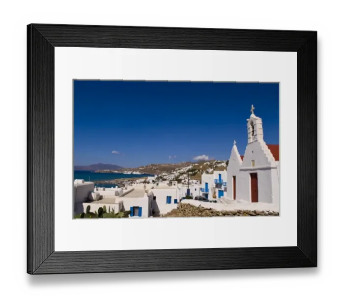 Framed Print : Scene of whitewashed homes and churches, Mykonos, Greece Framed Print : Scene of whitewashed homes and churches, Mykonos, Greece