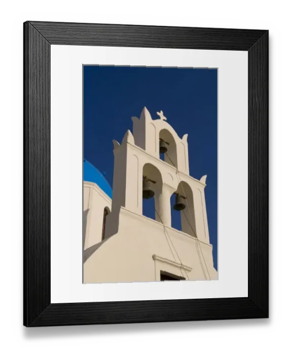 Framed Print : Beautiful village of Oia with a bell tower in front of the church, Santorini