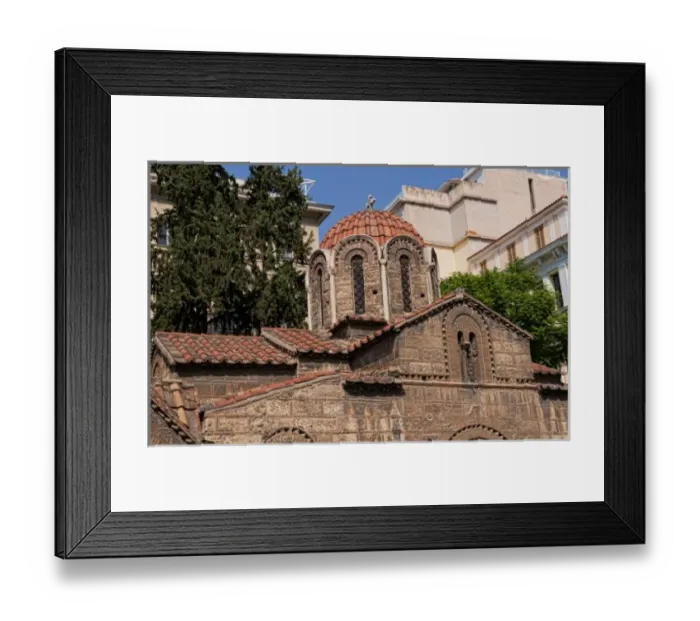 Framed Print : Plaka area of Athens, Greece, with stores and 11th-Century Byzantine Cathedral Framed Print : Plaka area of Athens, Greece, with stores and 11th-Century Byzantine Cathedral