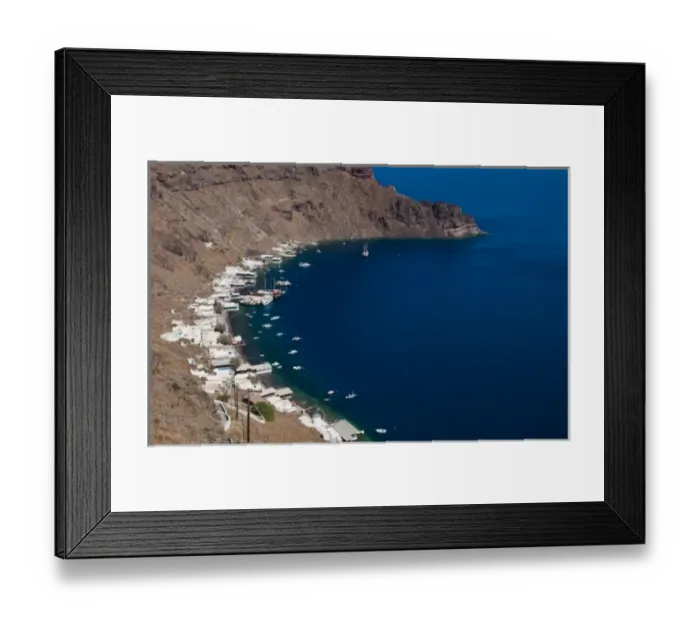 Framed Print : Harbor with boats in isolated village of Thirassia across from Santorini Greece in Framed Print : Harbor with boats in isolated village of Thirassia across from Santorini Greece in