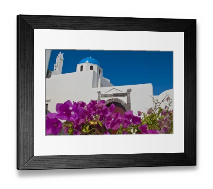 Framed Print : Blue domb church of beautiful Oia in Greek Island of Santorini Greece on cliffs Framed Print : Blue domb church of beautiful Oia in Greek Island of Santorini Greece on cliffs