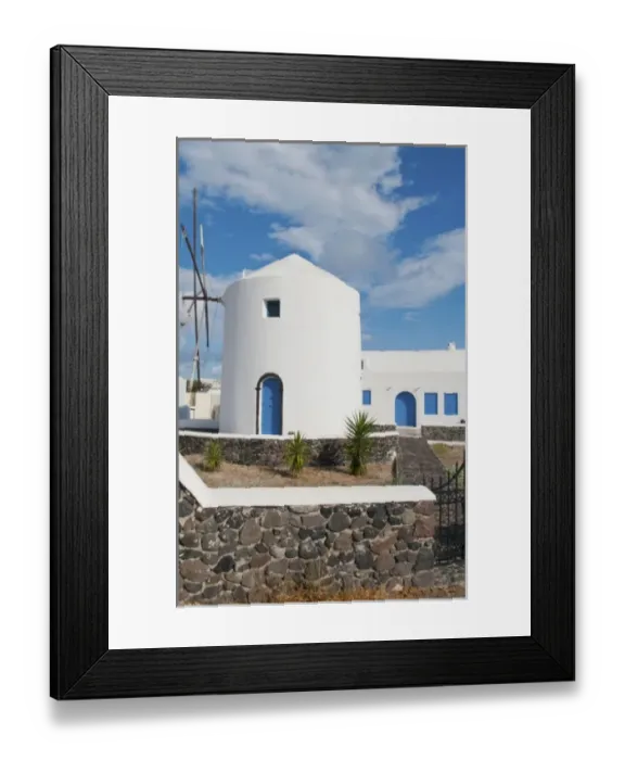 Framed Print : White windmill house in town in valley of Fira in Santorina Greece in Greek Islands Framed Print : White windmill house in town in valley of Fira in Santorina Greece in Greek Islands