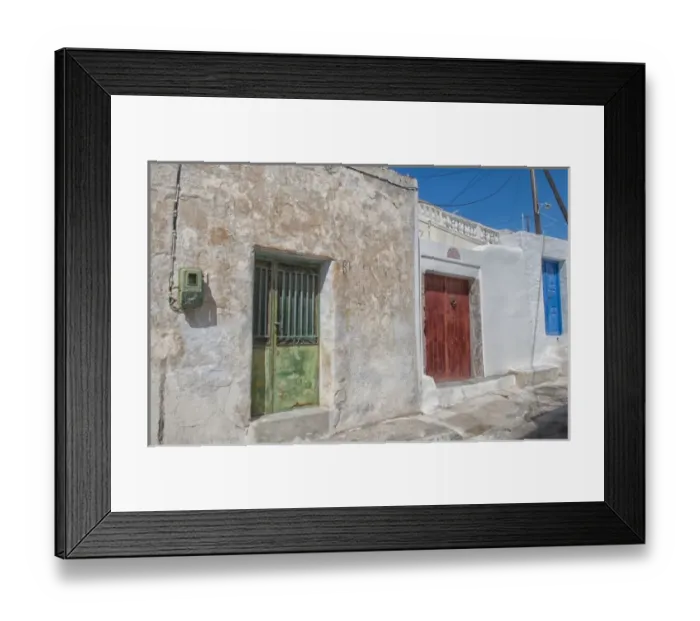 Framed Print : Abstract view of small traditional village near Kamari in Santorini in Greek Islands