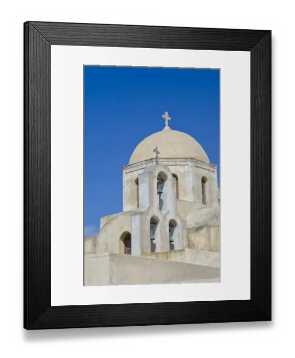 Framed Print : Yellow Greek Orthodox Church in Fira in Santorini Greece in Greek Islands