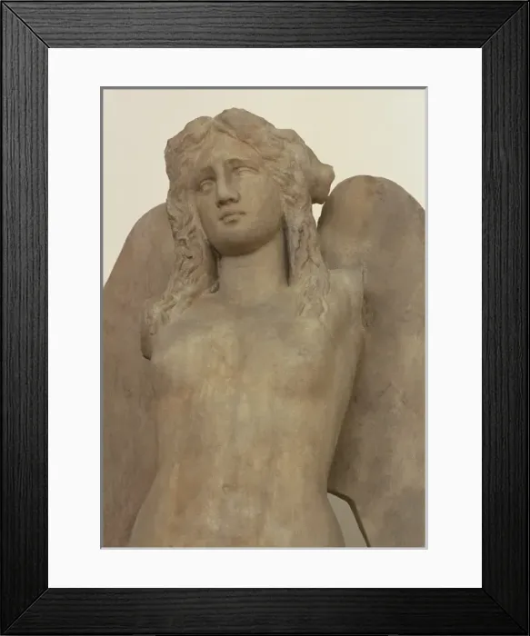 Framed Print : Greece, Athens. A small, classical era marble Sirenin the National Archeological Museum