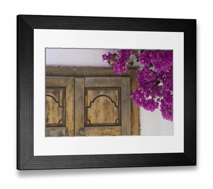 Framed Print : Greece, Mykonos, Hora. Part of wooden doorway and bougainvillea Framed Print : Greece, Mykonos, Hora. Part of wooden doorway and bougainvillea