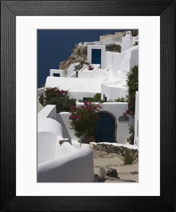 Framed Print : Greece, Santorini, Thira, Oia. White villas with blue doors Framed Print : Greece, Santorini, Thira, Oia. White villas with blue doors