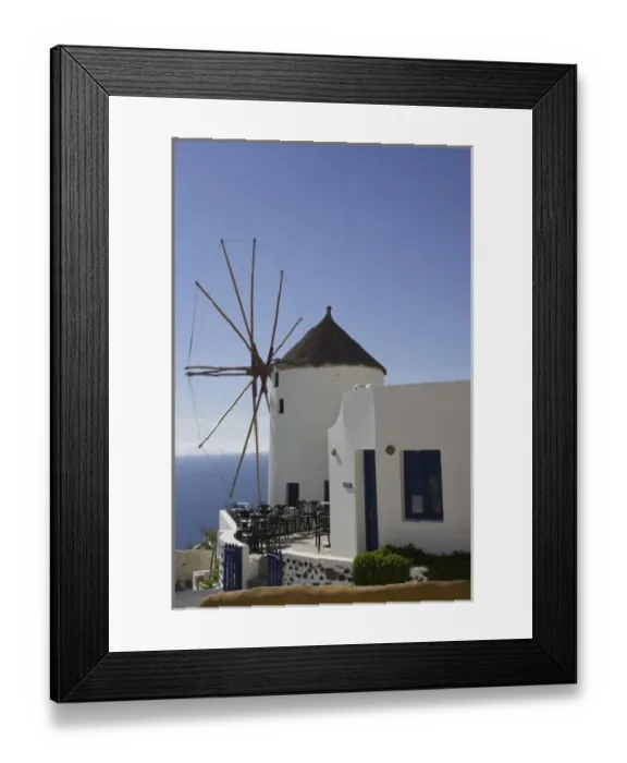 Framed Print : Greece, Santorini, Thira, Oia. Windmill overlooking the sea Framed Print : Greece, Santorini, Thira, Oia. Windmill overlooking the sea