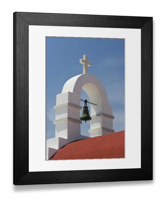Framed Print : Greece, Mykonos, Hora. White bell tower and red roof of Greek Orthodox church Framed Print : Greece, Mykonos, Hora. White bell tower and red roof of Greek Orthodox church