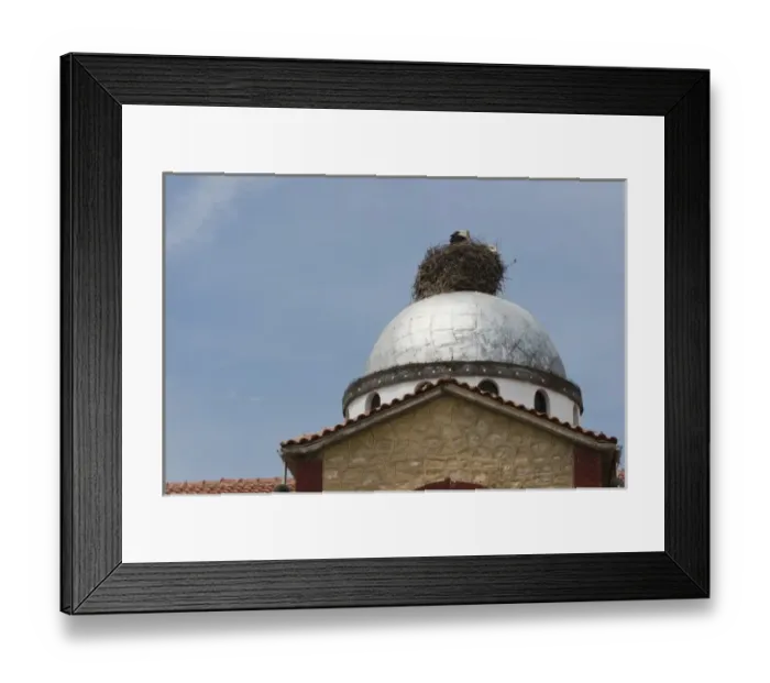 Framed Print : Greece. Stork nest on church dome Framed Print : Greece. Stork nest on church dome