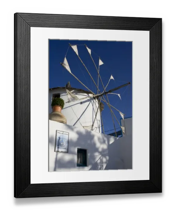 Framed Print : Greece, Santorini. White windmill against blue sky Framed Print : Greece, Santorini. White windmill against blue sky