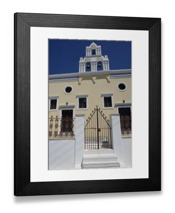 Framed Print : Greece, Santorini. Gate to Greek Orthodox church