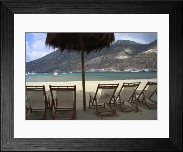 Framed Print : Greece, Cyclades, Sifnos. The beach in Sifnos harbor