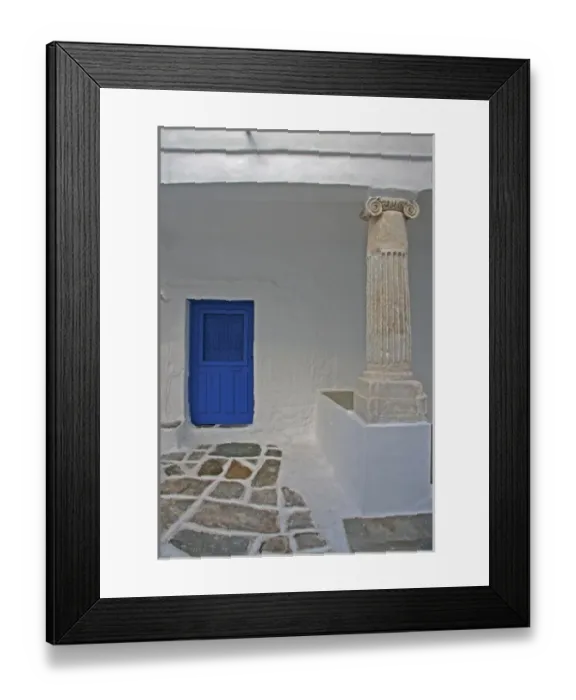 Framed Print : Europe, Greece, Sifnos, Kastro. A ancient column is incorporated into a more recent home