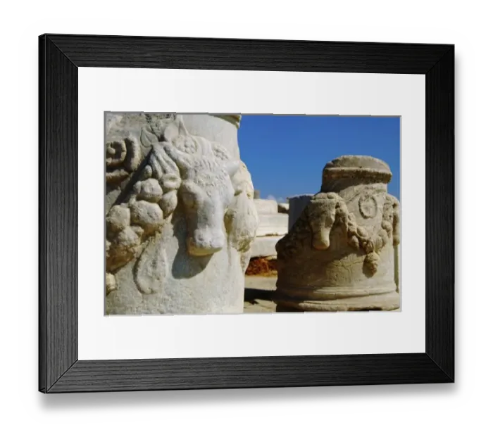 Framed Print : Greece, Aegean Sea, Delos. Ancient Greco-Roman ruins. Carved bull heads on marble Framed Print : Greece, Aegean Sea, Delos. Ancient Greco-Roman ruins. Carved bull heads on marble
