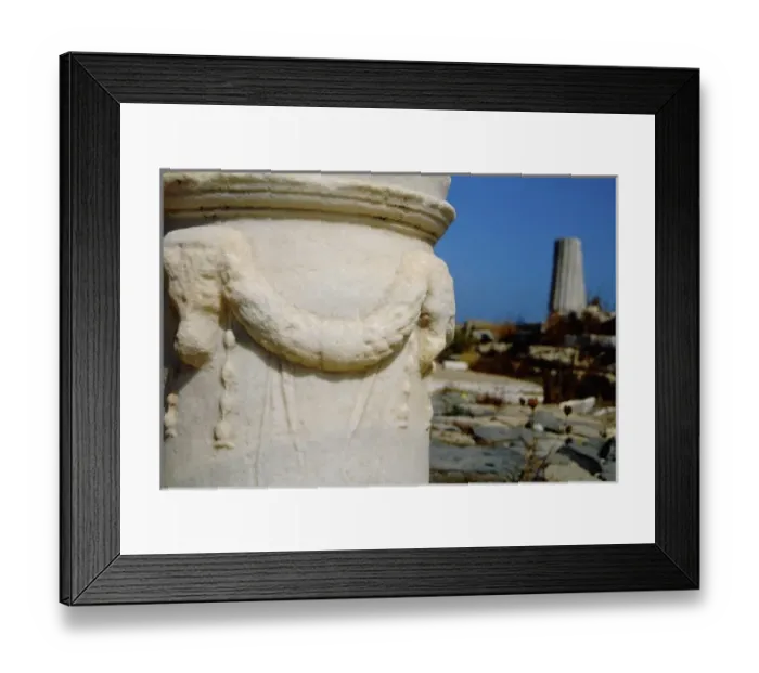 Framed Print : Greece, Aegean Sea, Delos. Greco-Roman ruins along the Sacred Way, column detail