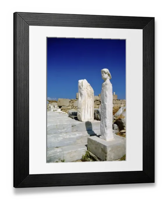 Framed Print : Greece, Aegean Sea, Delos. Marble statues along the Sacred Way