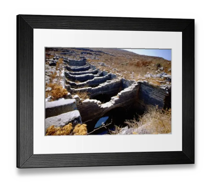 Framed Print : Greece, Aegean Sea, Delos. Greco-Roman water system or aqueduct ruins
