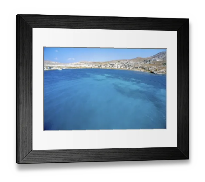 Framed Print : Greece, Aegean Sea, Delos. Blue waters of the Aegan from the Sacred Harbor of Delos
