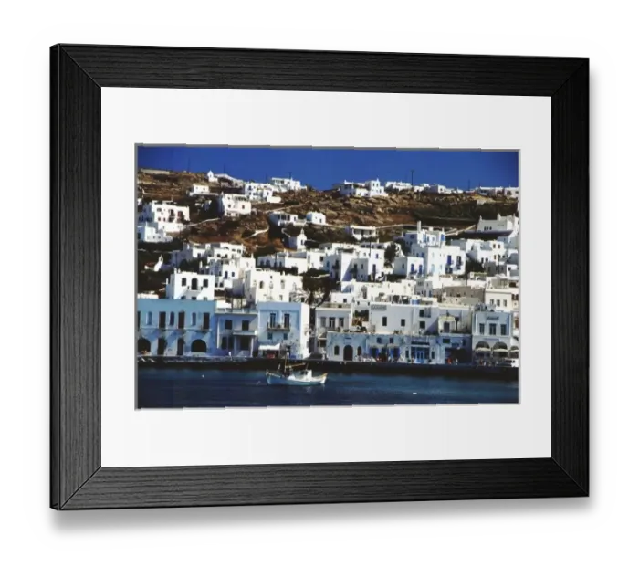Framed Print : Greece, Aegean Sea, Mykonos. Typical white buildings on the island of Mykonos