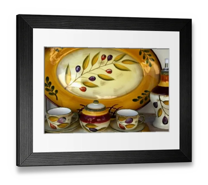 Framed Print : Europe, Greece, Katakolon. Typical souvenir dishes with olive decoration Framed Print : Europe, Greece, Katakolon. Typical souvenir dishes with olive decoration