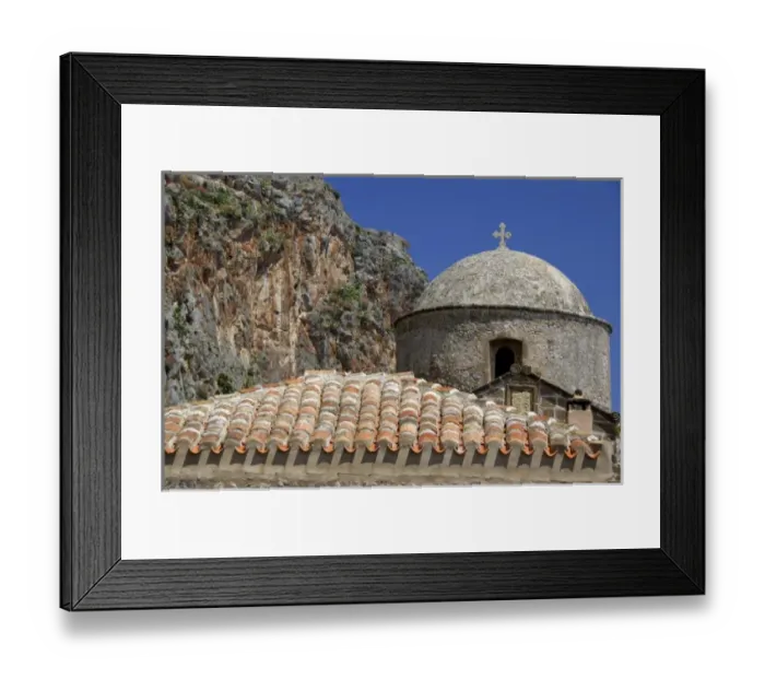 Framed Print : Europe, Greece, Peloponnese, Monemvasia (single entrance). One of over 40 historical Framed Print : Europe, Greece, Peloponnese, Monemvasia (single entrance). One of over 40 historical