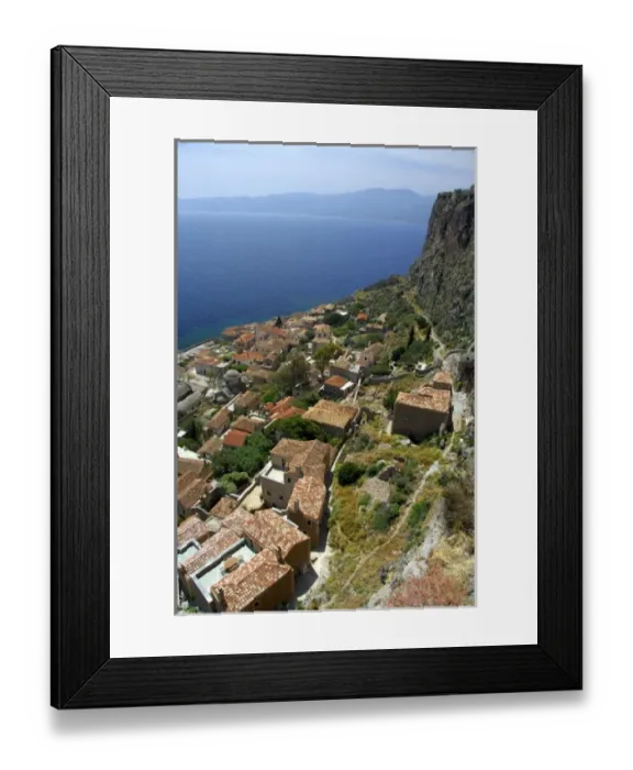 Framed Print : Europe, Greece, Peloponnese, Monemvasia (single entrance). View overlooking the trail