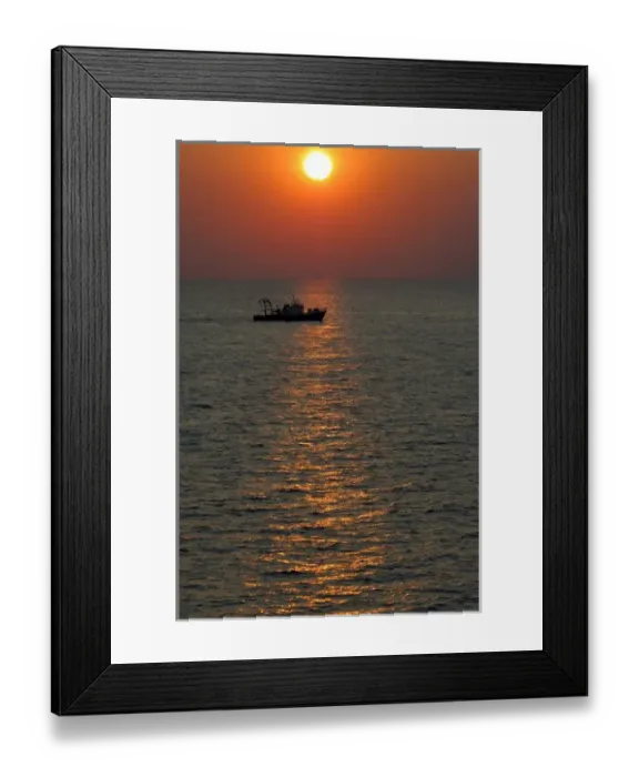 Framed Print : Europe, Greece, Crete (aka Kriti). Aegean sunset with Greek fishing boat Framed Print : Europe, Greece, Crete (aka Kriti). Aegean sunset with Greek fishing boat