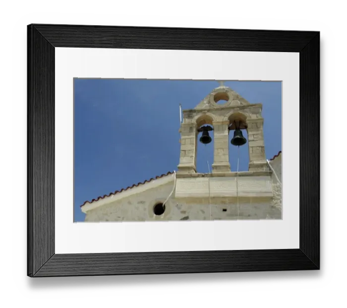 Framed Print : Europe, Greece, Crete (aka Kriti). Small village of Kato Aites, church bell tower