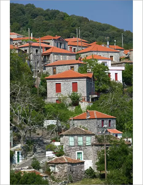 GREECE, Northeastern Aegean Islands, LESVOS (Mytilini), Sykaminia: Hillside Town View