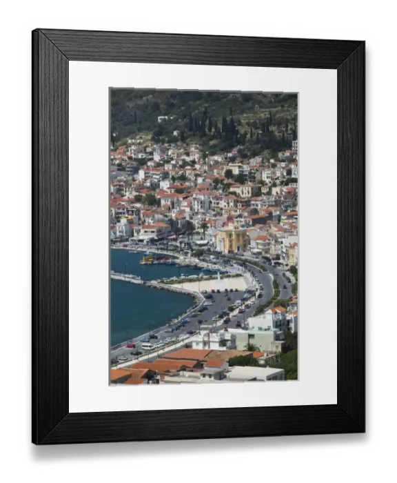 Framed Print : GREECE, Northeastern Aegean Islands, SAMOS, Vathy (Samos Town): Town View with Harbor Framed Print : GREECE, Northeastern Aegean Islands, SAMOS, Vathy (Samos Town): Town View with Harbor