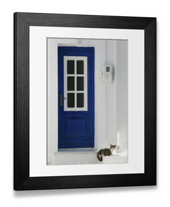 Framed Print : GREECE, Northeastern Aegean Islands, SAMOS, Kokkari: Village Door with Cat Framed Print : GREECE, Northeastern Aegean Islands, SAMOS, Kokkari: Village Door with Cat