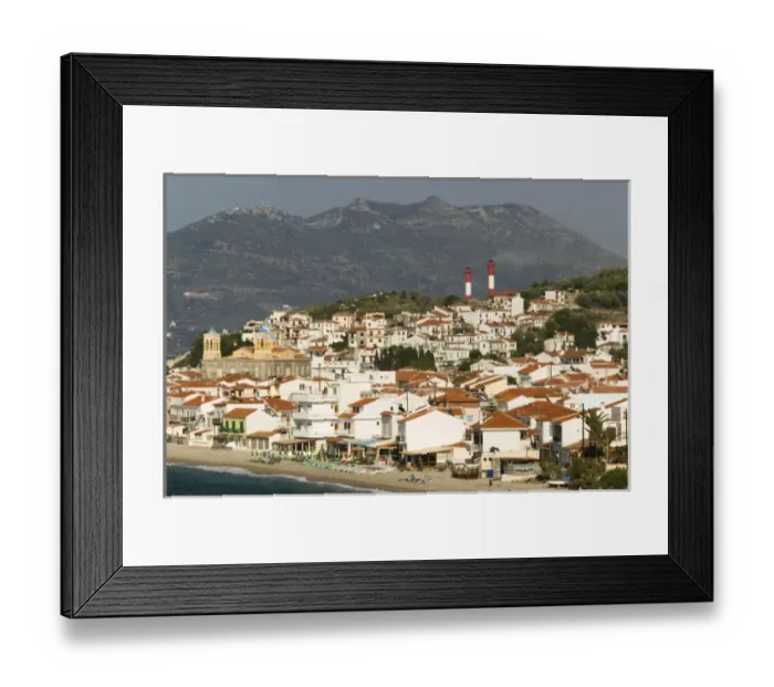 Framed Print : GREECE, Northeastern Aegean Islands, SAMOS, Kokkari: High Vantage view of Beachfront / Framed Print : GREECE, Northeastern Aegean Islands, SAMOS, Kokkari: High Vantage view of Beachfront /