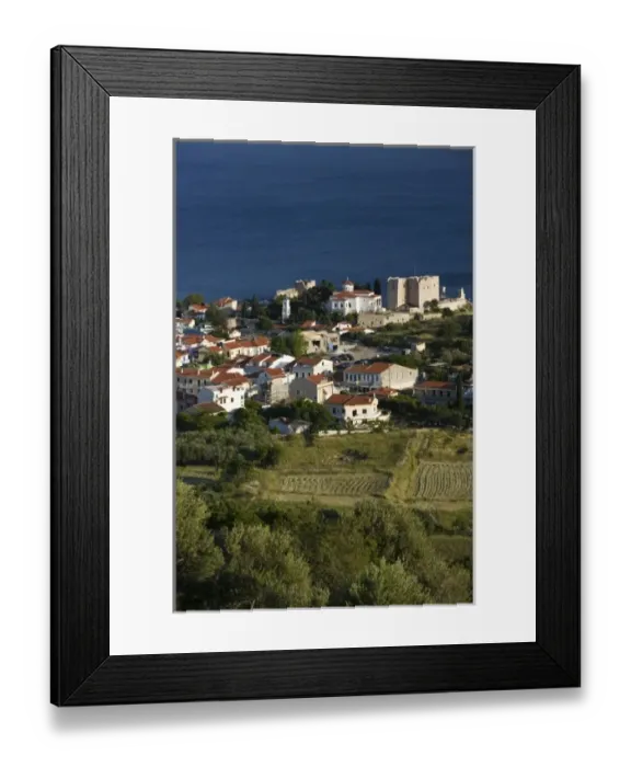Framed Print : GREECE, Northeastern Aegean Islands, SAMOS, Pythagorio: Town View from the Moni Panagias Spillanis Framed Print : GREECE, Northeastern Aegean Islands, SAMOS, Pythagorio: Town View from the Moni Panagias Spillanis