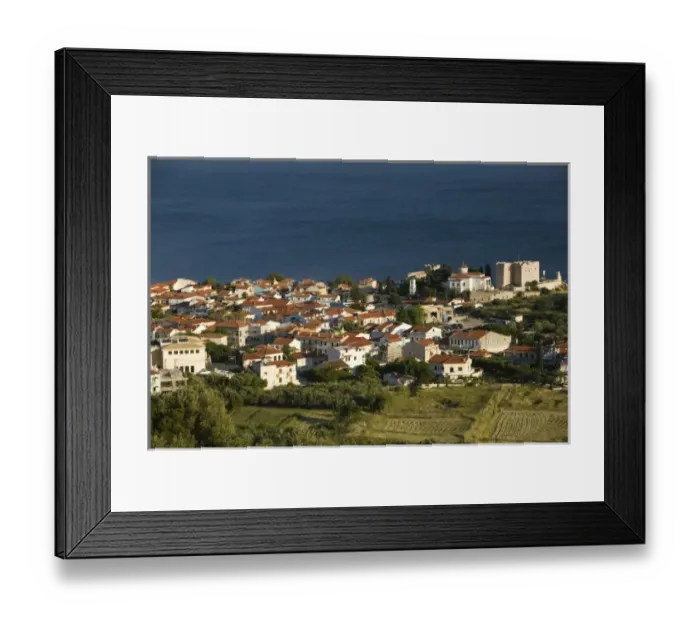 Framed Print : GREECE, Northeastern Aegean Islands, SAMOS, Pythagorio: Town View from the Moni Panagias Spillanis
