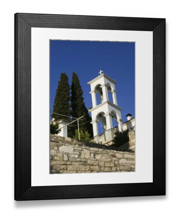 Framed Print : GREECE, Northeastern Aegean Islands, SAMOS, Pythagorio: Belltower of the Moni Panagias Spillanis