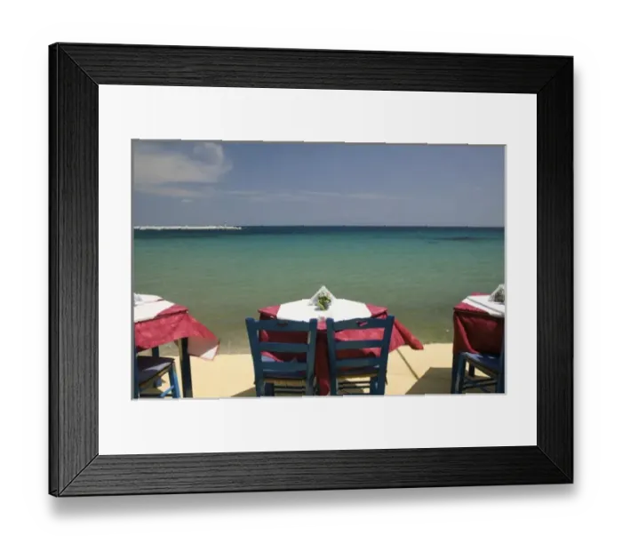 Framed Print : GREECE, Northeastern Aegean Islands, SAMOS, Kokkari: Waterfront Cafe Table