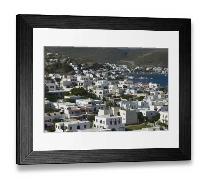Framed Print : GREECE, Dodecanese Islands, PATMOS, Skala: Town View / Daytime Framed Print : GREECE, Dodecanese Islands, PATMOS, Skala: Town View / Daytime
