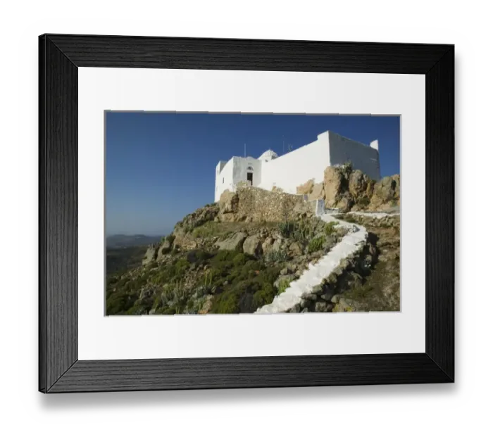 Framed Print : GREECE, Dodecanese Islands, PATMOS, Hora: St. Ilias Hill and Church  /  Late Afternoon