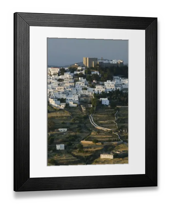 Framed Print : GREECE, Dodecanese Islands, PATMOS, Hora: Hillside Town View and Monastery of St Framed Print : GREECE, Dodecanese Islands, PATMOS, Hora: Hillside Town View and Monastery of St