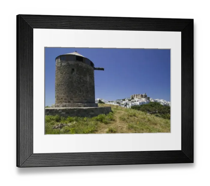 Framed Print : GREECE, Dodecanese Islands, PATMOS, Hora: Old Windmill and Monastery of St. John the Theologian Framed Print : GREECE, Dodecanese Islands, PATMOS, Hora: Old Windmill and Monastery of St. John the Theologian
