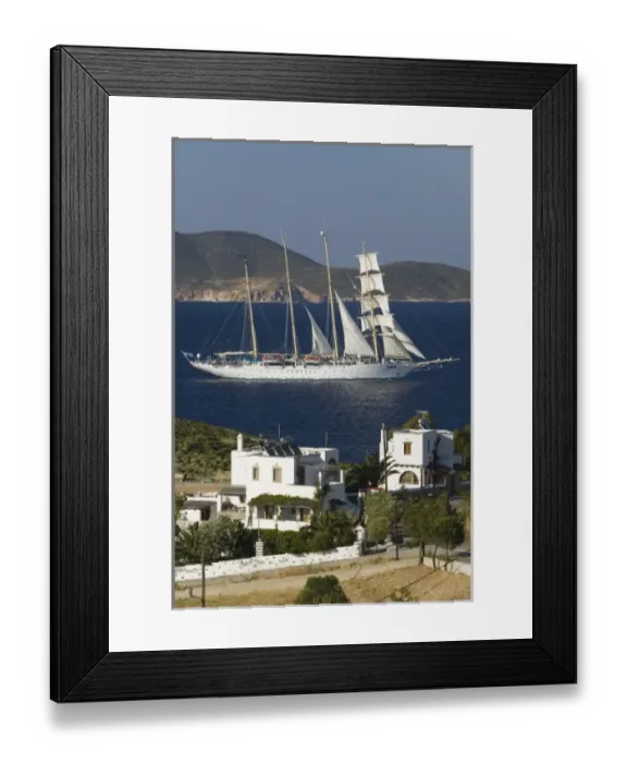 Framed Print : GREECE, Dodecanese Islands, PATMOS, Sapsila: Sailing Cruiseship leaving Sapsila Bay Framed Print : GREECE, Dodecanese Islands, PATMOS, Sapsila: Sailing Cruiseship leaving Sapsila Bay