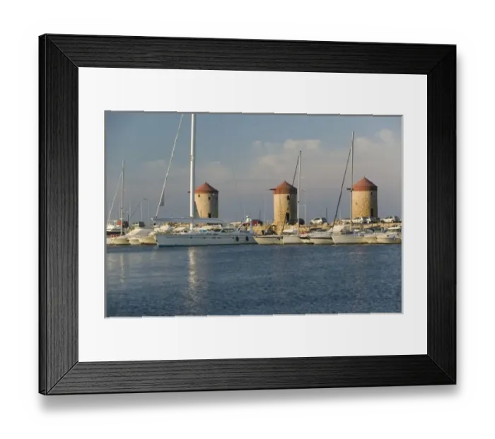 Framed Print : GREECE, Dodecanese Islands, RHODES, Rhodes Town: Mandraki Harbor, Old Windmills Framed Print : GREECE, Dodecanese Islands, RHODES, Rhodes Town: Mandraki Harbor, Old Windmills