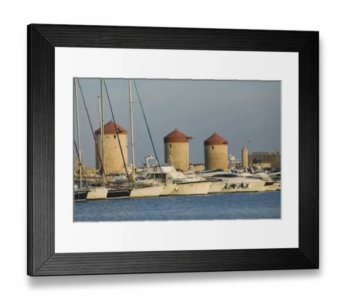 Framed Print : GREECE, Dodecanese Islands, RHODES, Rhodes Town: Mandraki Harbor, Old Windmills Framed Print : GREECE, Dodecanese Islands, RHODES, Rhodes Town: Mandraki Harbor, Old Windmills