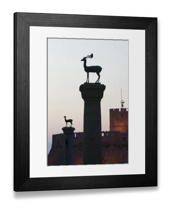 Framed Print : GREECE, Dodecanese Islands, RHODES, Rhodes Town: Stag Column (Symbol of Rhodes) / Framed Print : GREECE, Dodecanese Islands, RHODES, Rhodes Town: Stag Column (Symbol of Rhodes) /